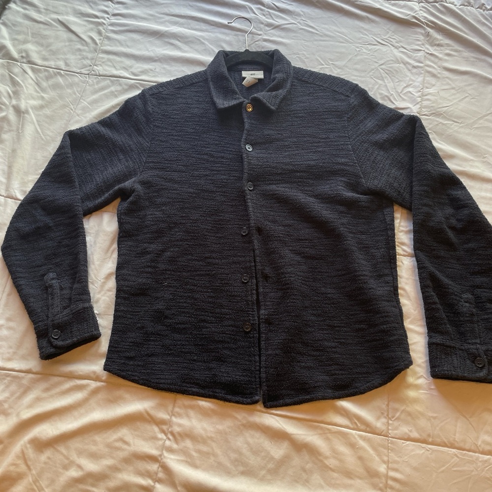 H&M Navy Knit Button-Up Shirt Jacket